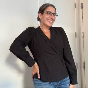 J. Crew Black Wrap Blouse with Long Sleeves